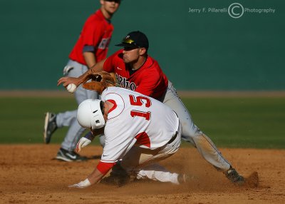 UA 2B Colt Sedbrook takes the throw from the plate as UGA 2B Demperio slides into second
