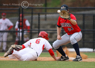 Bulldogs SS Beckham dives back into first as Arizona 1B Ziegler takes the throw from the pitcher