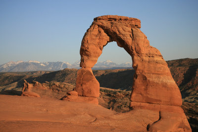 Delicate Arch with the La Sal Mountains in the distance