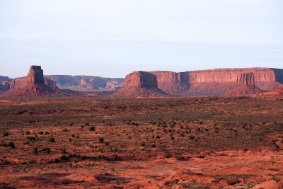 East Mitten, Merrick Butte and West Mitten at sunrise from US Highway 163