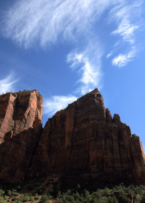 High clouds over Zion Canyon mountains on the Emerald Pools Trail