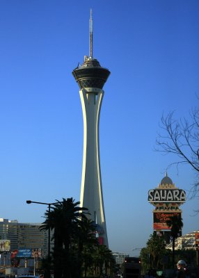 The Stratosphere towers over the Strip and the Sahara Casino