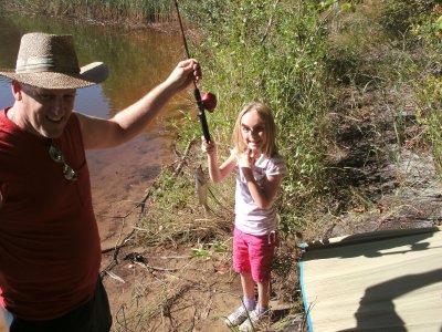 I Caught My First Fish!! He Had A Cleft Lip After Dad Ripped The Hook Out!