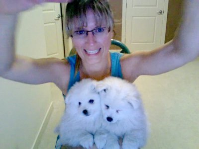 Jeannie Halmo and little girl and boy puppy