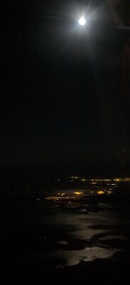 The Moon, sky, city, sea