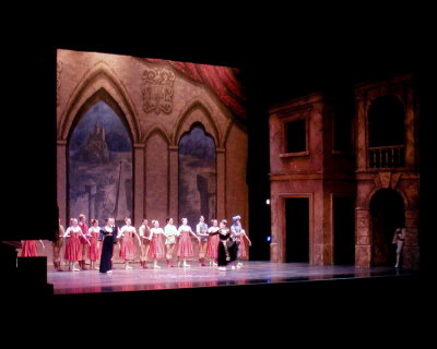 Curtain call for Snow White - Daniel is in middle holding his partner's hand.