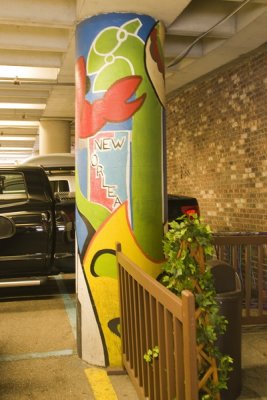 Colorful parking garage, French Quarter.