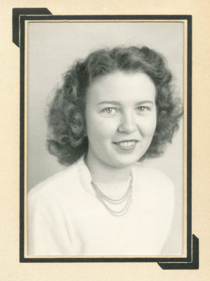 High School graduation photo. The original copy of this photograph is owned by her daughters, Kay Linda [STANTON] Burnos, and Karen Sue [STANTON] Stadler. They've donated a copy for our use here.