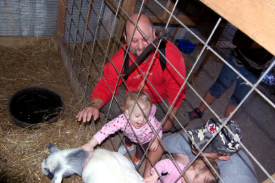 Vati's little girl so enjoys the petting zoo. Here she gets all excited about a goat that came close enough to the fence so that she could pet it.