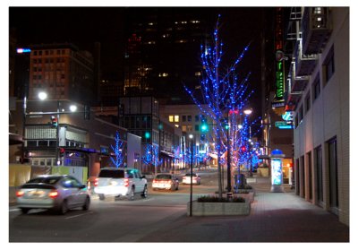 The blue trees along side Main Street as it passes through the Power & Light District, caught my eye.