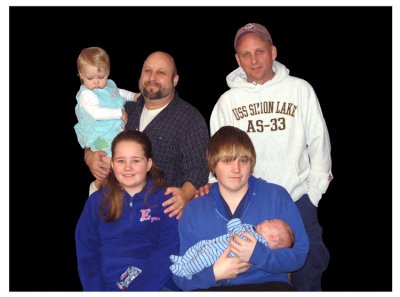 Shown above are my mother's natural children and grandchildren. Left to right we see: Hazelmarie Alena Rosina, Richard, David Jonathan, Jackie Lynn, Allen Joseph, and, Isaac David William Daniel, MANN.