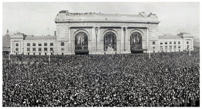 This shot was taken of Union Station in 1921 at the dedication of the Liberty Memorial Monument. 
