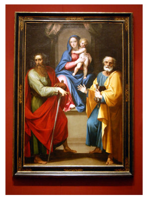 I'm not much of a religious dude either, being a dedicated agnostic. Again however, the colors of this painting were so vivid. My guess is this is, Jesus, Mary & Joseph. Your guess is as good as mine as to whom the elder gentleman would be.