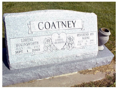 Roy Wayne Coatney was the eldest of five children born to, Norris Coatney & his wife, Annie M. [WIGGER] Coatney. He was born in, Nowata, Nowata, OK, on 06 July 1910. On 26 May 1934, in Nowata, Nowata, OK, he married, Lorene Helen Hollingsworth, and together this couple would share three children. Roy Wayne Coatney died in Nowata, Nowata OK, on 11 February 1995 and is buried in Nowata Memorial Cemetery, Nowata, Nowata County, Oklahoma. This picture was taken from Findagrave.com.