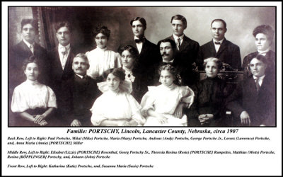 My direct ancestor in this shot is standing to the far left, Paul Portsche; one of my maternal great grandfathers. By all acounts, he was a real prick. However, he belongs to me and mine, so there it is. His daughter, Vivian Hazel, was my maternal grandmother. She on the other hand, was as sweet as they come. Not a Saint mind you, but damned close.