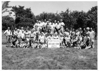 Shown above is a shot from the Portsceh family reunion, taken in June of 1972. I can pick out Aunt Katie, sitting just right of the PORTSCHE sign, but that's about it.