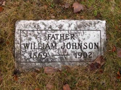 Was born on 12 December, 1869; the 3rd of seven children, & the eldest son born to, Karl Johann Johannssen & his wife, Greta Stina Johannsdotter. We're not sure when he anglicized his name, nor when he migrated to the United States. However, we do know that in 1893, in White Cloud, Newaygo, MI, he married, Alena Barnes. Together, this couple would share four children. William suffered from breathing issues, currently believed to have been tuberculosis. For that reason he located to Denver Colorado, just after the turn of the century. It was there he died on, 22 October 1902. He is buried in Forest Home Cemetery, Newberry, Luce, MI.