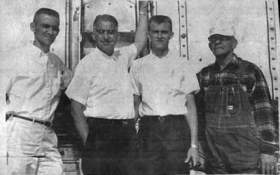 Shown above are three generations of Portsche men, all working for the Burlington Northern Railroad at the same time. Shown are Paul Portsche Sr., (far right) his son, Paul Portsche Jr., (2nd from left), & his sons, Gary L. Portsche, (far left) & his brother, Robert L. Portsche, (2nd from far right)