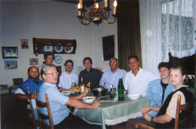 Enjoying dinner with some of my Austrian cousins.