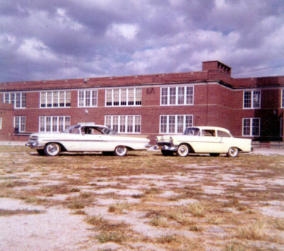 Yellow Chevys in the school yard.