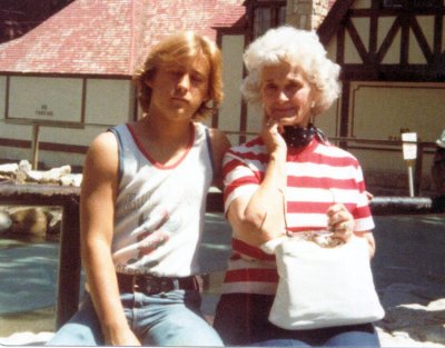 My poor grandmother; she loved me so. I was fifteen years old and ALL ATTITUDE. She was the sweetest thing. All she wanted was a picture with me. I was very concerned about my hair, but not apparently about keeping my eyes open when the shutter opened & closed again on the camera. I miss her still.
