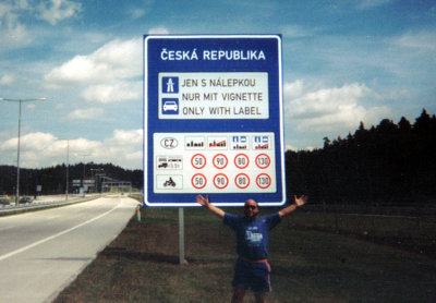 This is a shot of me standing at the sign welcoming you to the Czech Republic, formerly known as, Czechoslovakia. I hate that place. I got arrested in Prague for a very minor offense & discovered first hand just how well they've grasped the idea of capitalism.