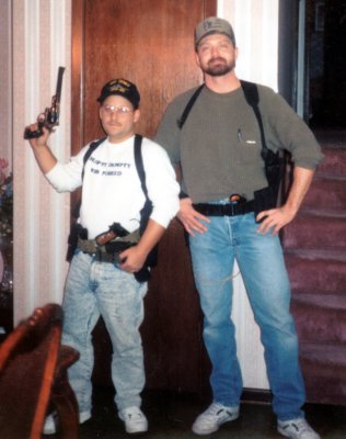 My friend Dan & me keeping the bad guys at bay.