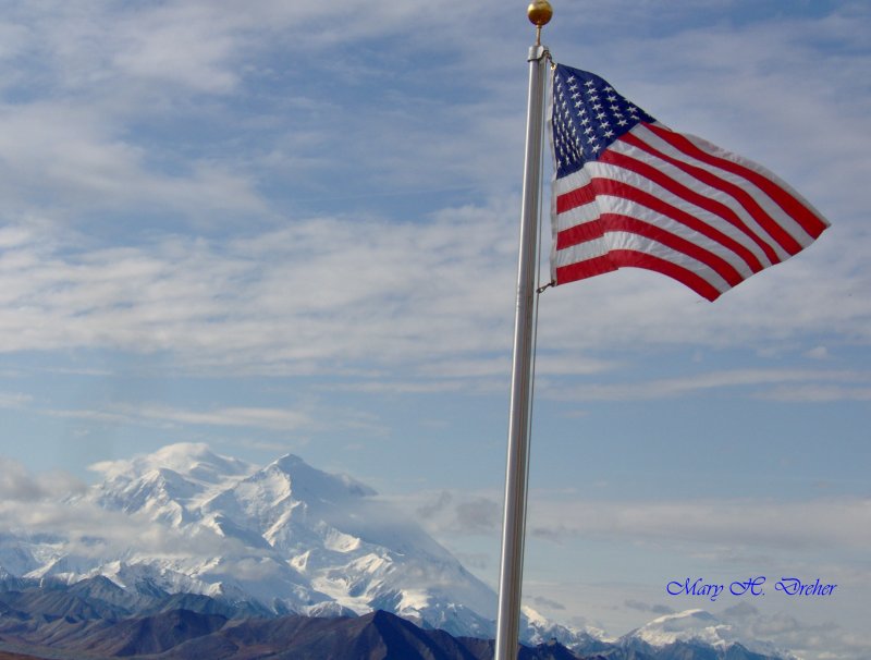 Mt. McKinley and flag, Eielson
