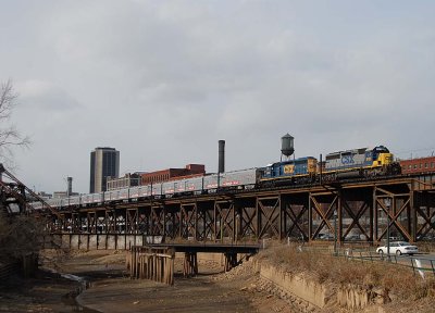Circus train by the skyline in Richmond Va.