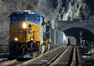 A westbound exiting the tunnel at Harpers Ferry WV.