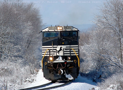 16T framed by the snow covered trees at Stuarts Draft Va.