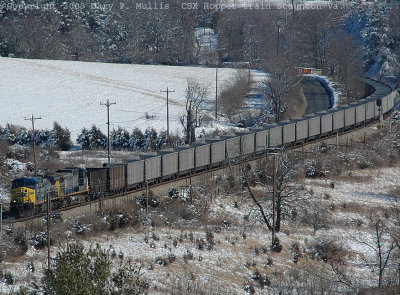 A CSX hopper train just east of Staunton Va.