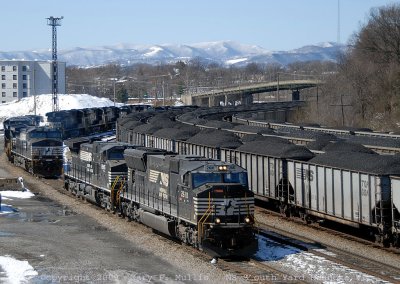 A full south yard with snow on the mountains in the background.