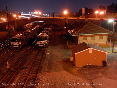 Two coal trains sit next to the Virginian station in Roanoke Va.jpg