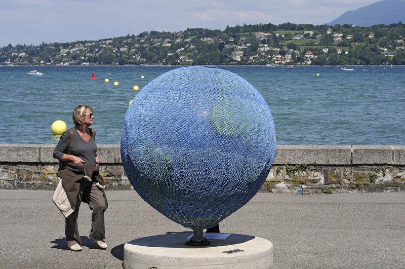 Arya beside blue world, Lake Geneva