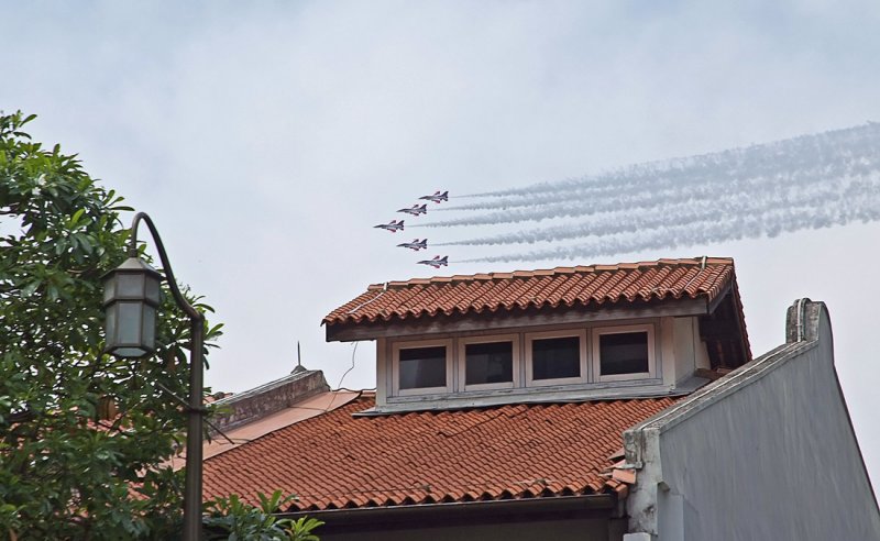 The Singapore airforce does a fly past