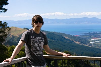 Jeremy overlooking Nelson and the Bays