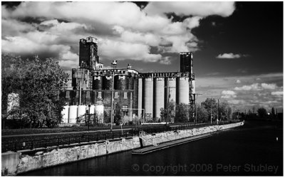 Abandoned grain elevators.