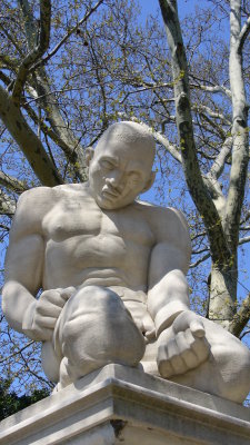 A statue depicting slavery, along the river walk