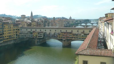 In the afternoon, a visit to the Uffizi.  Beautiful Botticelli paintings and this view from a second floor window.