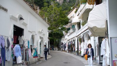 A stretch of clothing shops.  Positano is famous for its linen.