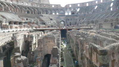 Monday -- We hit the Colosseum early.  Workers are installing flooring where the old floor used to be.