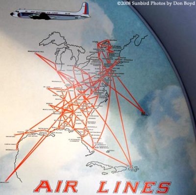 2008 - EAL route map on bulkhead of the Historical Flight Foundation's restored Eastern Air Lines DC-7B N836D stock photo #10021