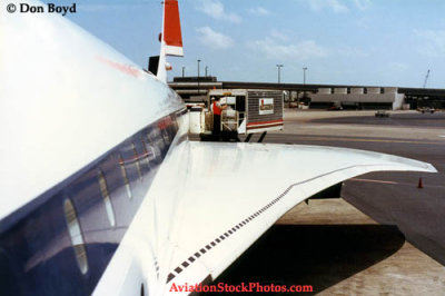 1985 - fuselage and left wing of a British Airways Concorde at Miami International Airport