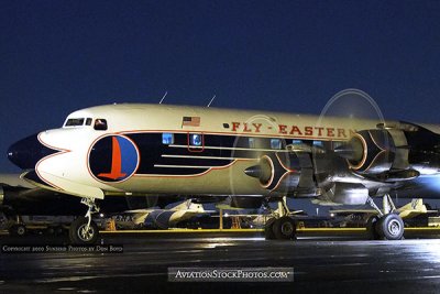 2010 - the Historical Flight Foundation's restored Eastern Air Lines DC-7B N836D performing a night run up stock photo #1298