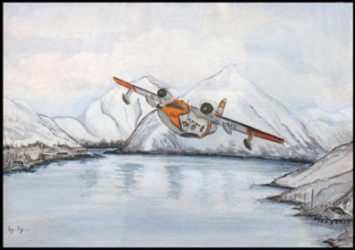 1960-1961 - USCG HU-16 Albatross at Kodiak, Alaska painting by Hy Stanton