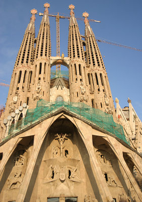 Front view of Sagrada Familia, Gaudi's unfinished masterpiece.