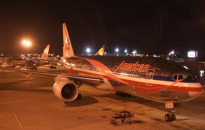 AA's newly painted Pink 777 for breast cancer awareness campaign parked at JFK