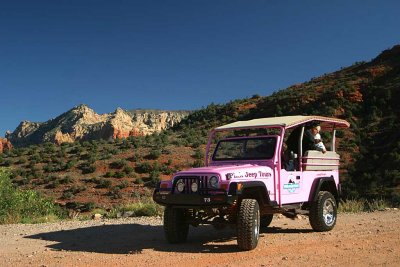 Pink Jeep and Red Rock