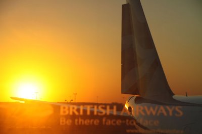 Beautiful sunset adds a nice touch to the BA advertisement